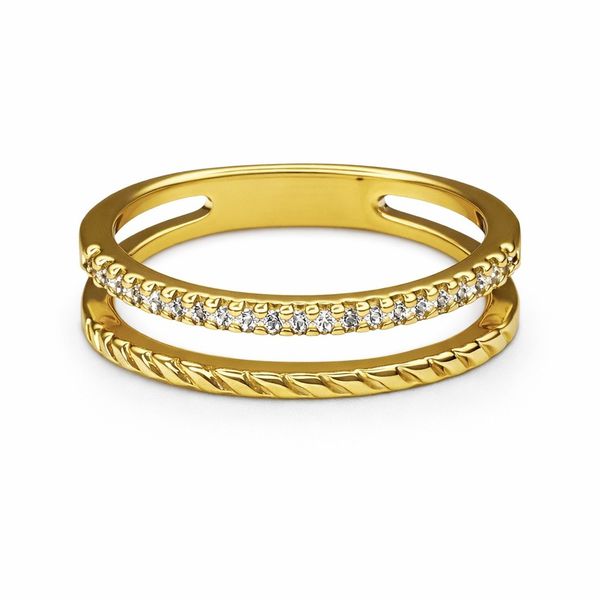 Anel Aparador Duplo Cristal Cravejado Banhado a ouro 18K