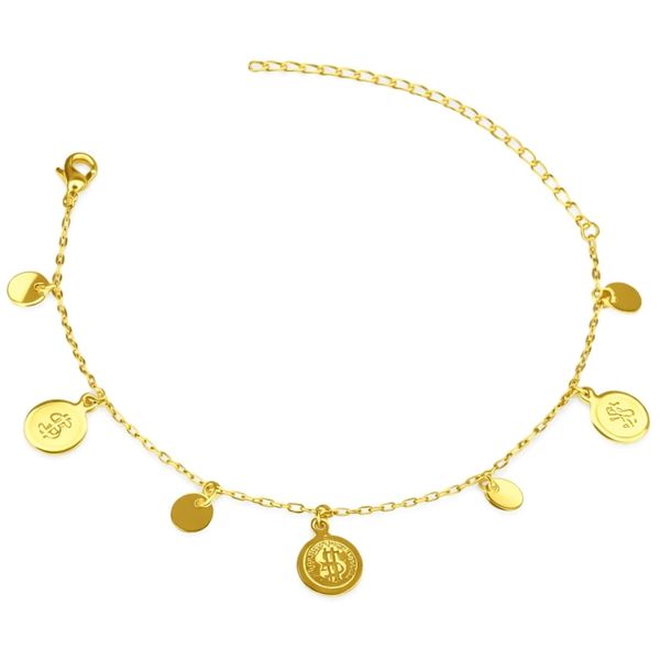 Pulseira Três Cifrão Medalha Pendurado Banhado A Ouro 18K