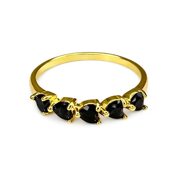 Anel 5 Corações Preto Zircônia Banhado a Ouro 18K