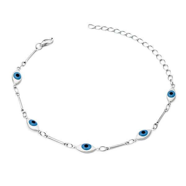 Pulseira Olho Grego Branco Azul Claro Banhado a Prata 925