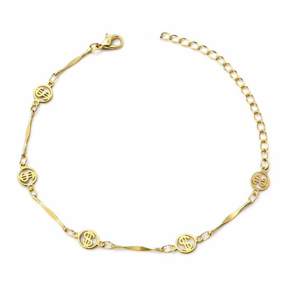 Pulseira Cifrão Canutilho Torcido Banhado A Ouro 18K