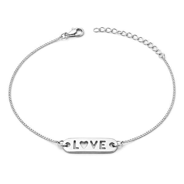 Pulseira Love Placa Meio Veneziana Banhado A Prata 925.
