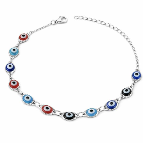 Pulseira Olho Grego Chinês Pequeno Colorido Banhado A Prata 925