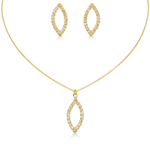 Conjunto Navete Vazado Strass Banhado a Ouro 18k