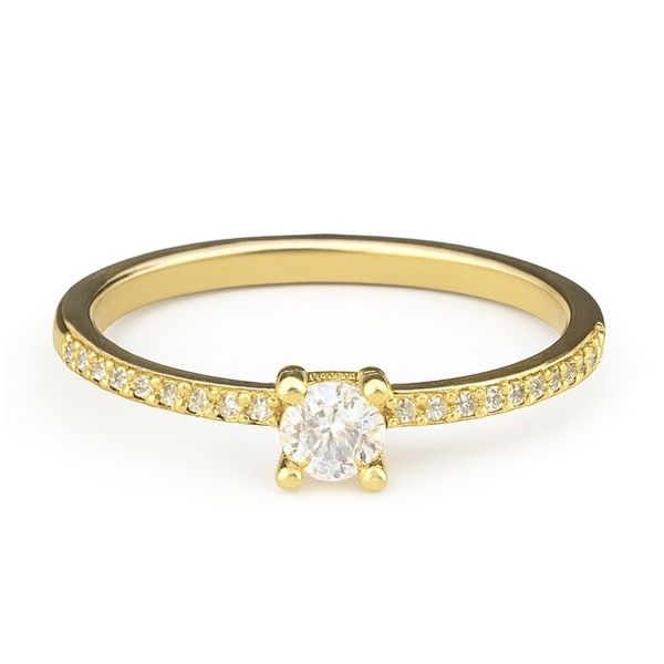 Anel Solitário Delicate Cravejado Pedra Cristal Zircônia Banhado a Ouro 18K