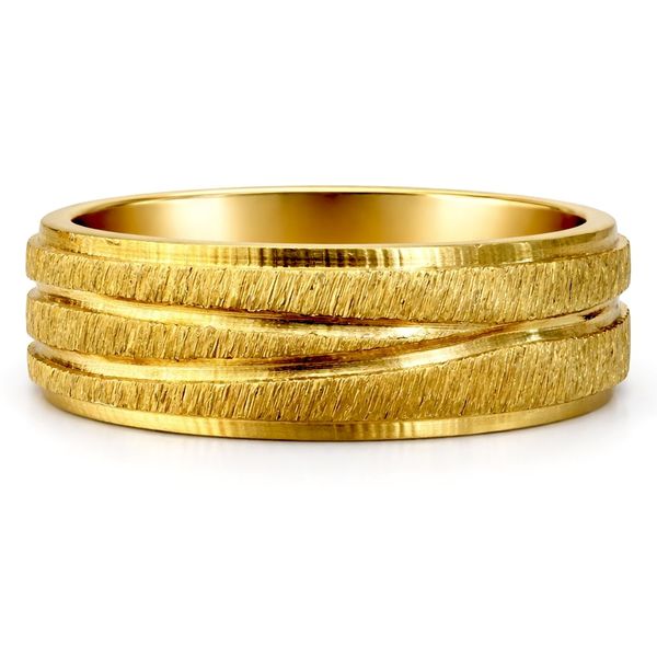 Aliança Reta 3 Linhas Brilho Aço Dourado