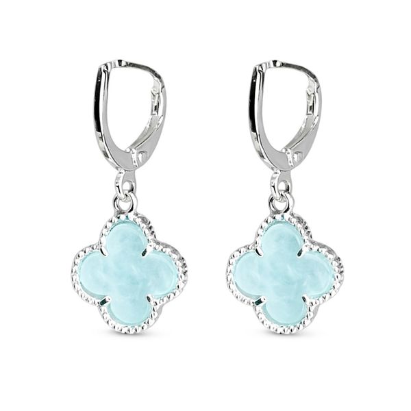 Brinco Trevo Azul Água Tranqueta Banhado A Prata 925