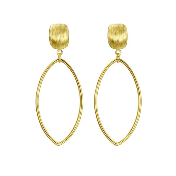 Brinco Oval Base Escovada Banhado A Ouro 18K