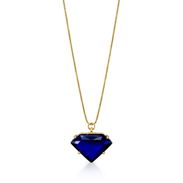 Colar Diamante Azul Royal Banhado a Ouro 18K