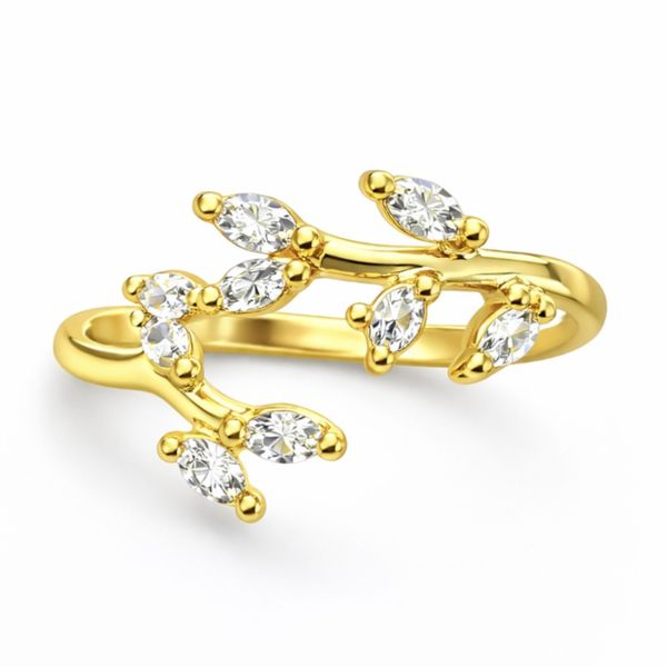 Anel Falange Ramo Regulável Cristal Banhado a Ouro 18K