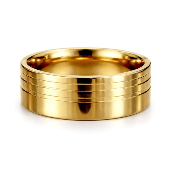 Aliança Reta 2 Linhas 8 Milímetros Aço Dourado