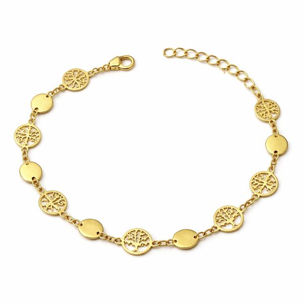 Pulseira Árvore da Vida Medalha Banhado a Ouro 18K