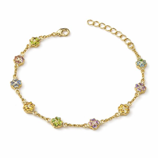 Pulseira Flor Trevo Colorida Banhado A Ouro 18K