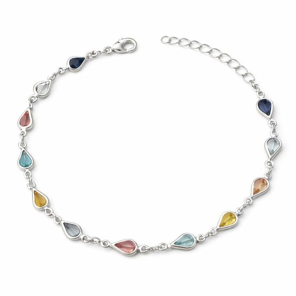 Pulseira Tiffany Gota Colorida Claro Banhado A Prata 925.