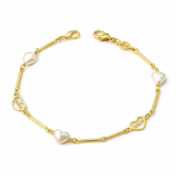 Pulseira Coração Pérola Amor Banhado a Ouro 18K