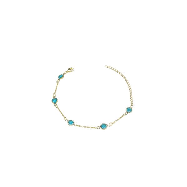 Pulseira Cinco Tiffany Azul Espaçada Banhado A Ouro 18K