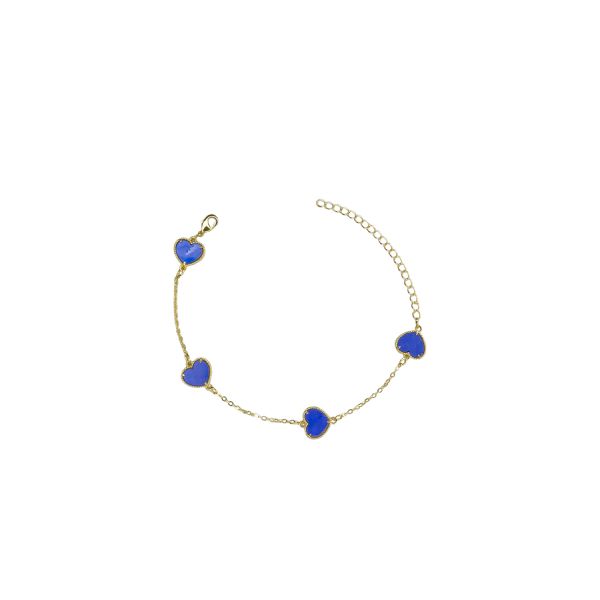 Pulseira Quatro Coração Azul Royal Banhado A Ouro 18K