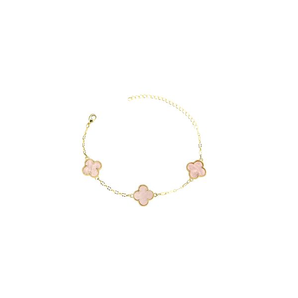 Pulseira Três Rosa Banhado A Ouro 18K