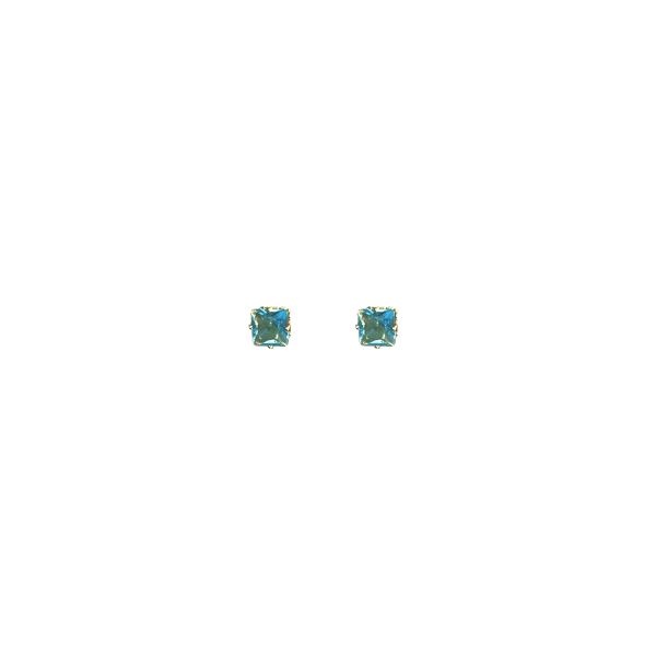 Brinco Quadrado Azul Zircônia Banhado A Ouro 18K