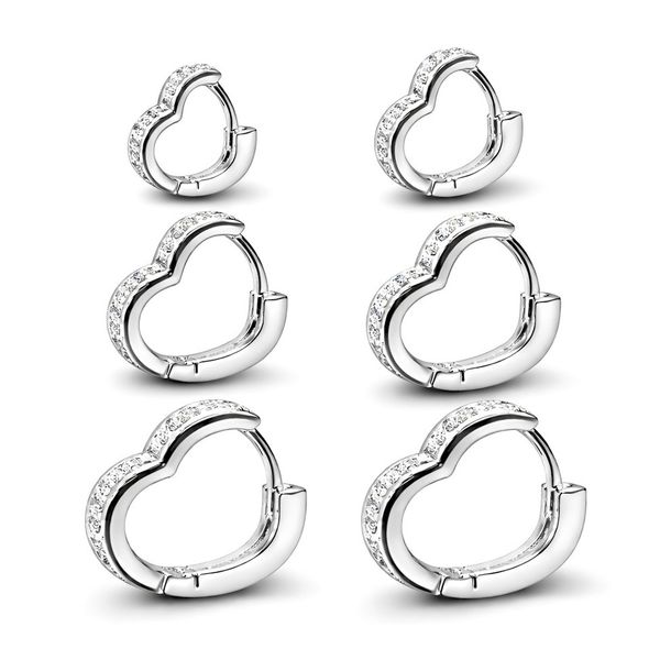 Brinco Trio Coração Click Cravejado Banhado a Prata 925