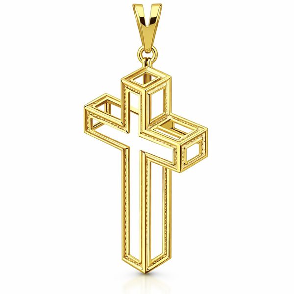Pingente Cruz 3D Vazado Banhado a Ouro 18K