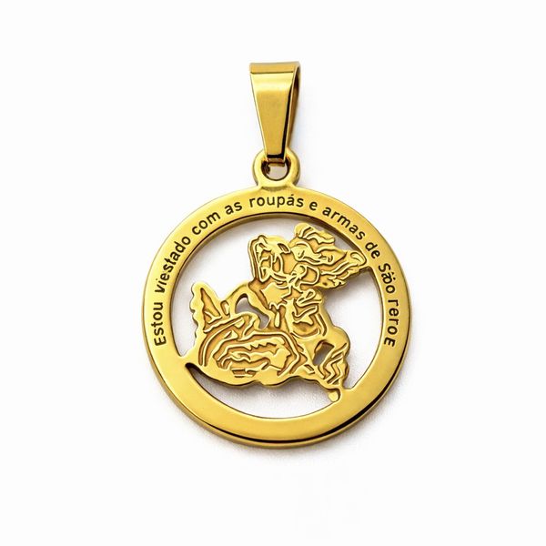Pingente São Jorge Aço Dourado