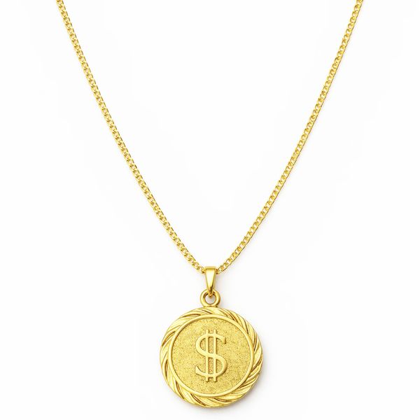 Colar Cifrão Placa Banhado A Ouro 18K