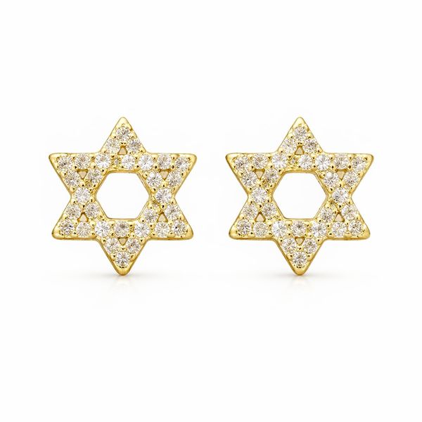 Brinco Estrela Davi Cristal Cravejado Banhado a Ouro 18K