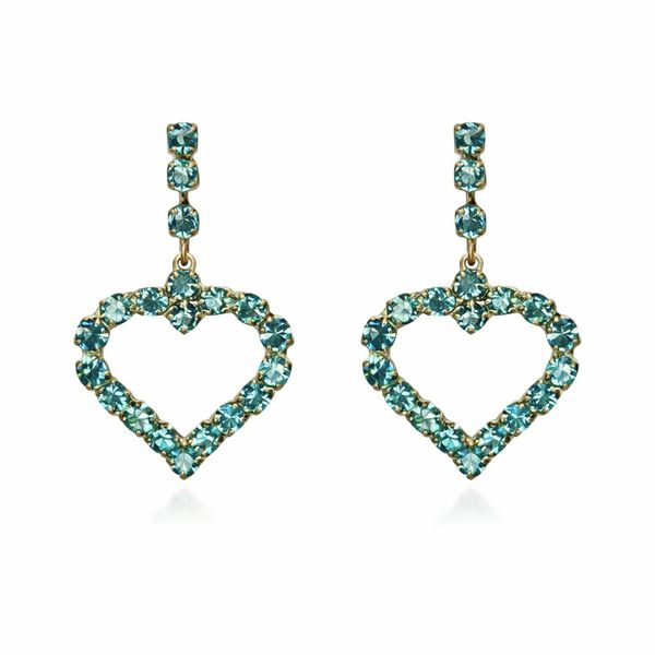 Brinco Coração Pedra Azul Strass Banhado A Ouro 18K