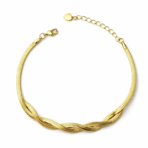 Pulseira Laminada Trançada Banhado a Ouro 18K