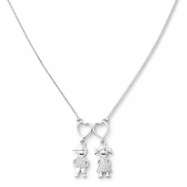 Cola Casal Filhos Cravejado Banhado a Prata 925