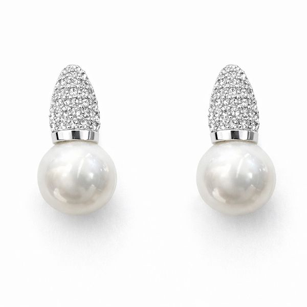 Brinco Pérola Base Cravejada Banhado a Prata 925