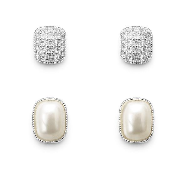 Brinco Trio Pérola Cravejado Luz Banhado a Prata 925