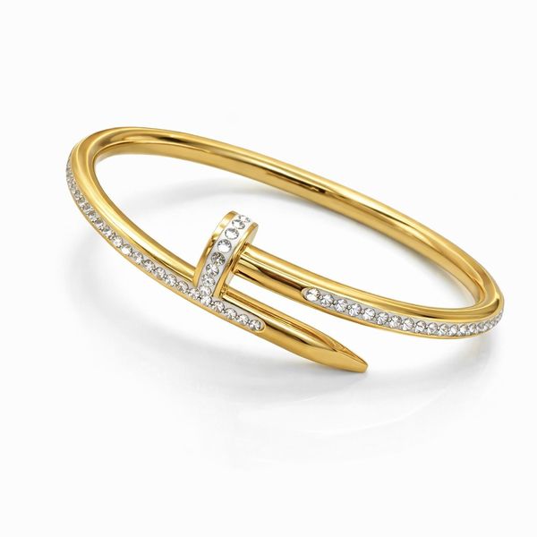 Pulseira Bracelete Prego Cravejado Aço Dourado