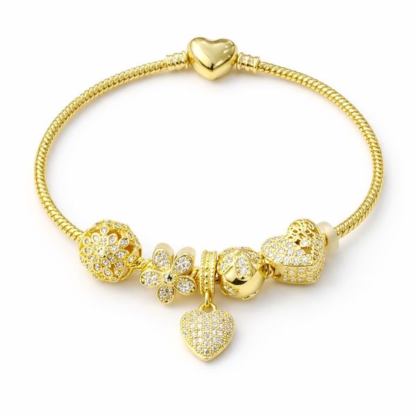 Pulseira Pandora Completa Cravejada Banhado a Ouro 18K