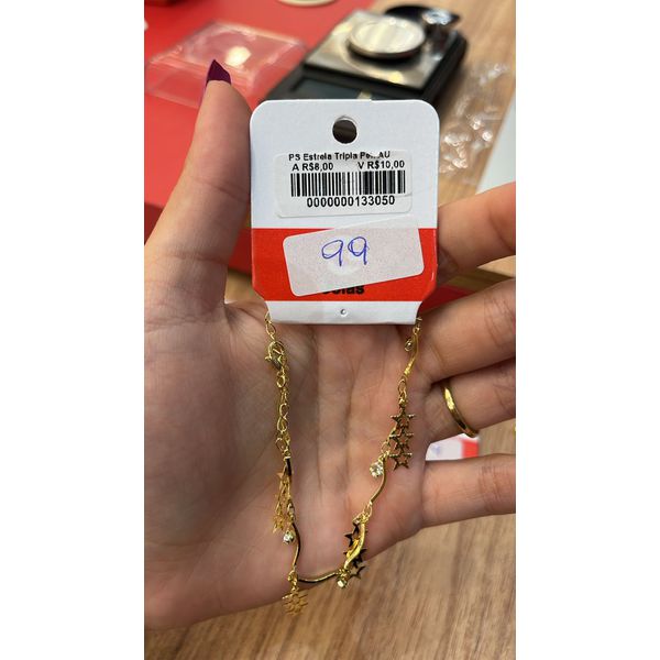 Pulseira Estrela Tripla Pendurado Banhado A Ouro 18k