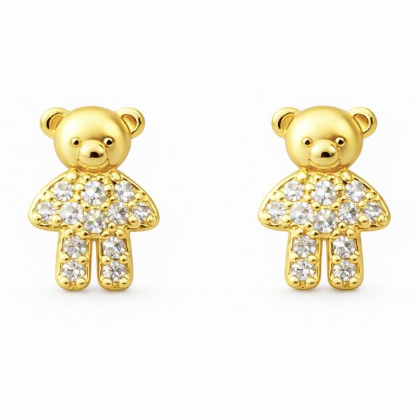 Brinco Urso Mini Cristal Cravejado Banhado a Ouro 18K