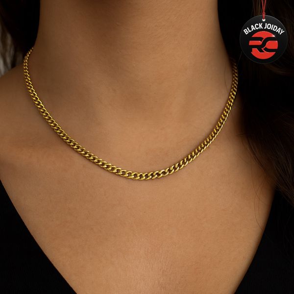 Colar Grumet Cubana 4mm Banhado a Ouro 18K