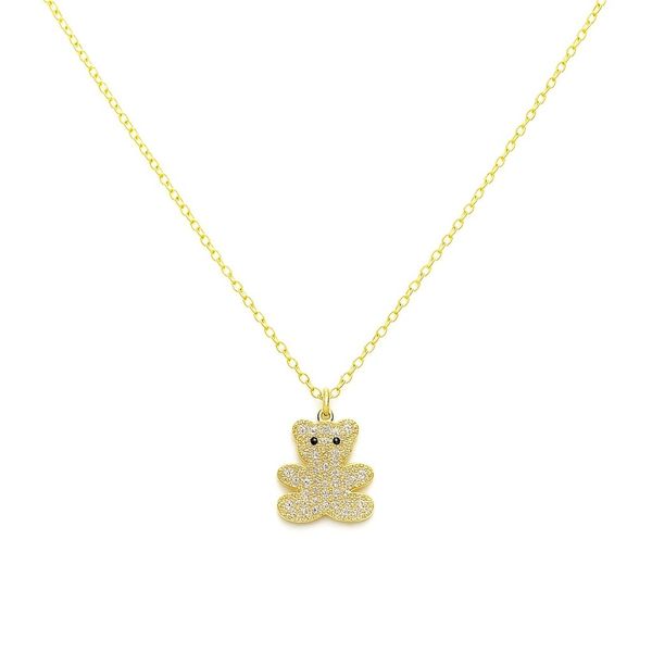 Colar Infantil Urso Cristal Cravejado Banhado a Ouro 18K