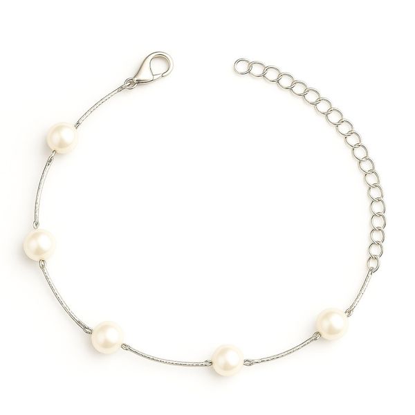 Pulseira L90 5 Pérolas Espaçadas Banhado a Prata 925.