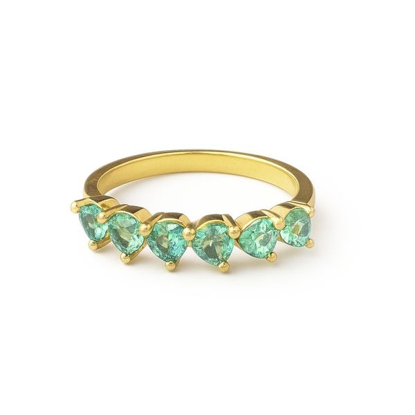 Anel 5 Corações Verde Zircônia Banhado a Ouro 18K