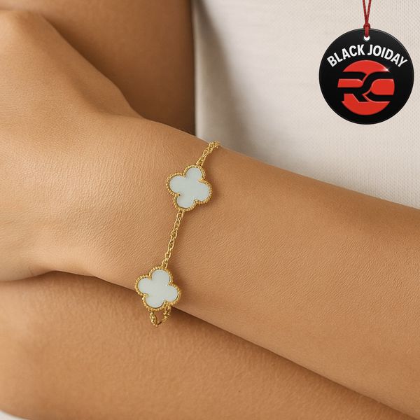 Pulseira Três Trevo Azul Água Banhado A Ouro 18K