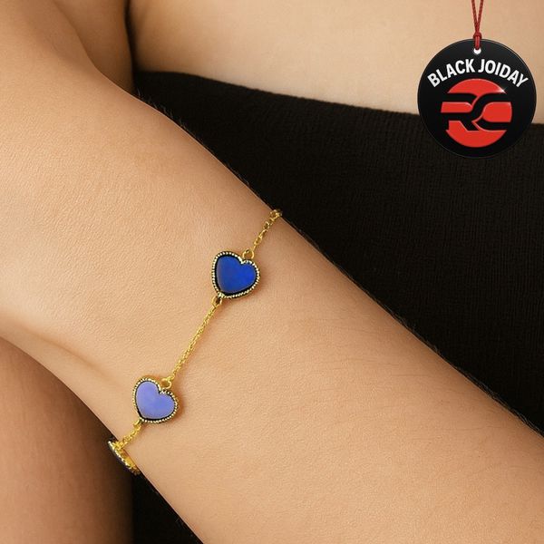 Pulseira Quatro Coração Azul Royal Banhado A Ouro 18K