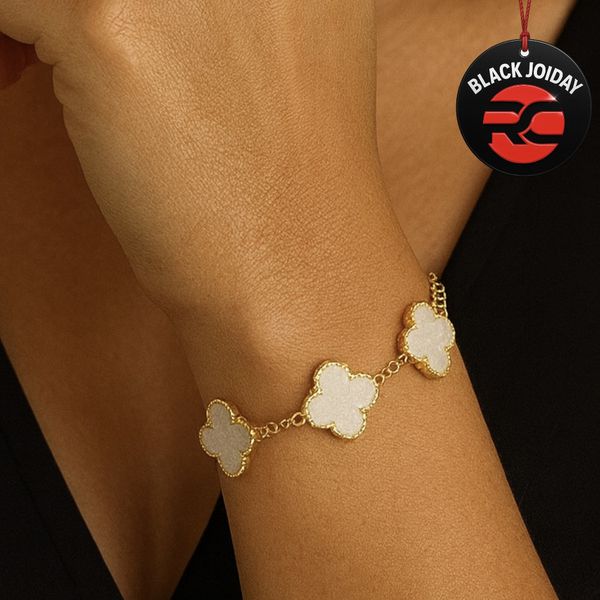 Pulseira Três Trevo Pérola Virgínia Banhado A Ouro 18K