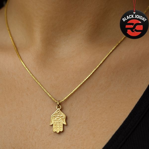 Colar Mão Hamsá Pendurado Banhado A Ouro 18K
