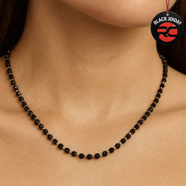 Colar Contas Preto Banhado A Ouro 18K