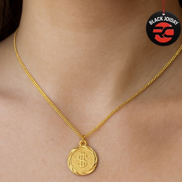 Colar Cifrão Placa Banhado A Ouro 18K