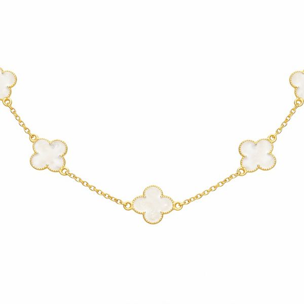 Colar Cinco Trevo Pérola Virgínia Banhado A Ouro 18K