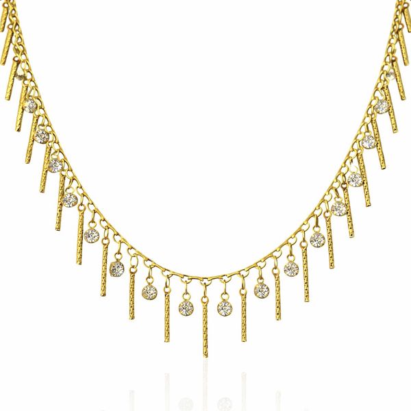 Colar Palitos Strass Pendurado Banhado A Ouro 18K
