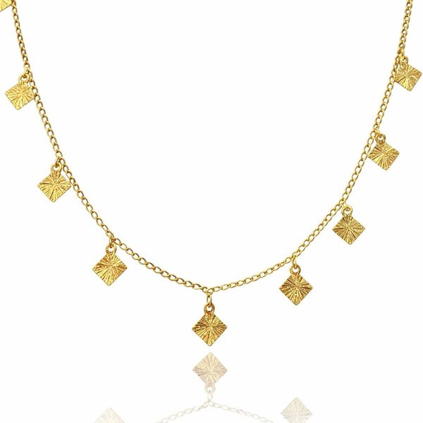 Colar Losango Pendurado Banhado A Ouro 18K